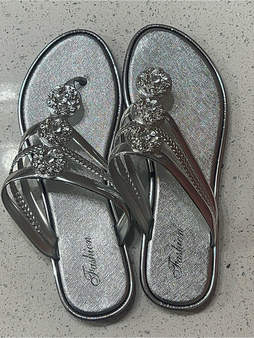 Amazon Women's Silver Jeweled Thong Sandals